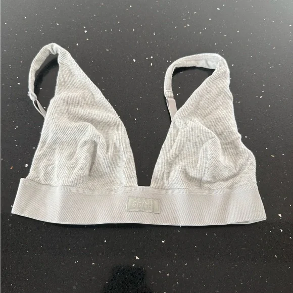 Cotton Rib Plunge Bralette Gray Ribbed - Picture 4 of 6